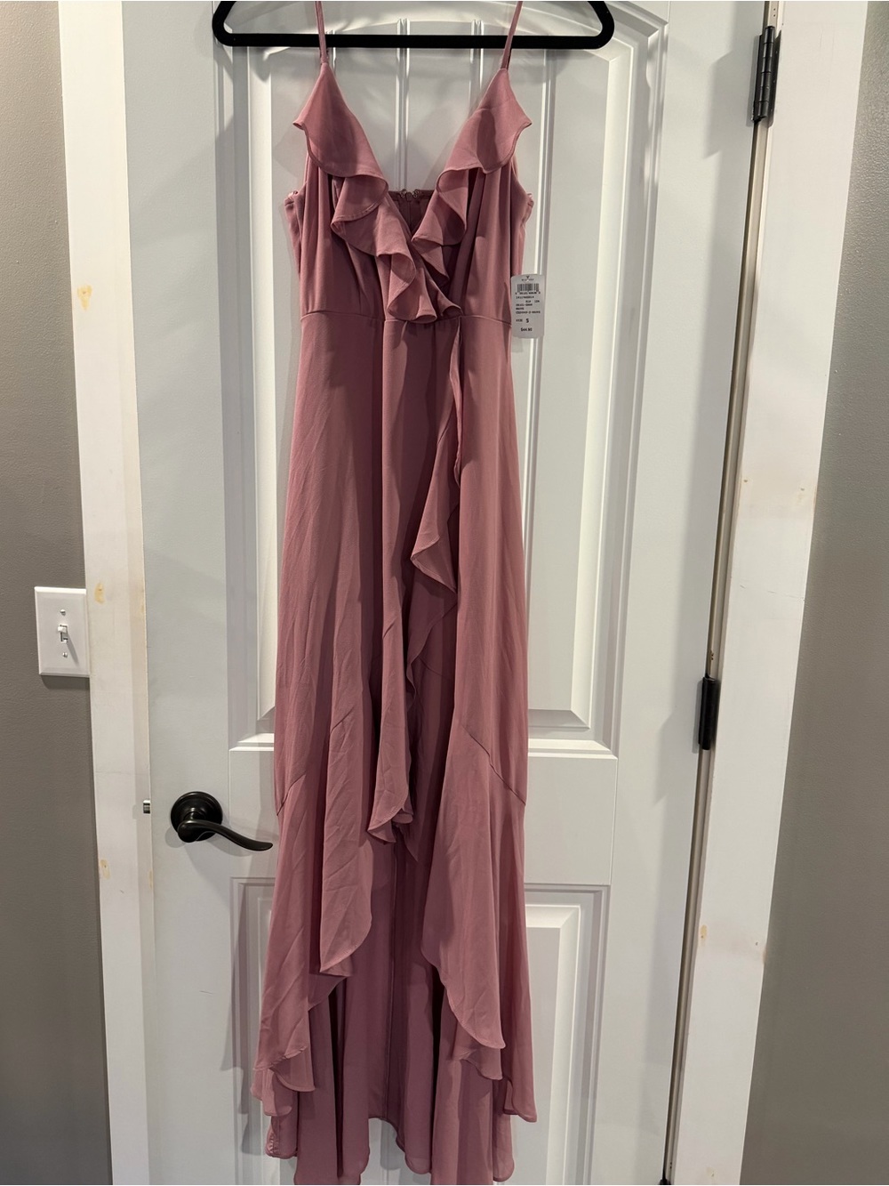 Windsor Ruffled V-Neck Spaghetti Strap Maxi Dress in Dusty Rose